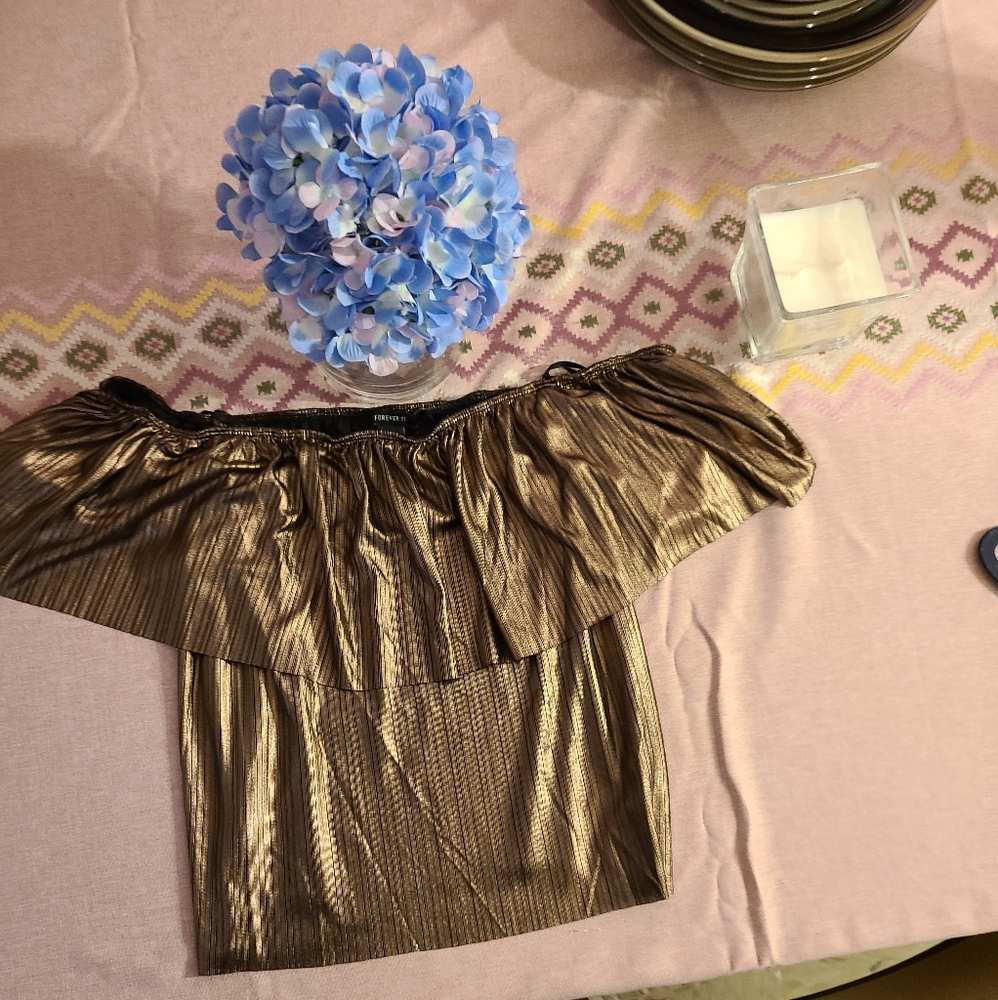 Gooorgeous Golden Copper Off the Shoulder Top